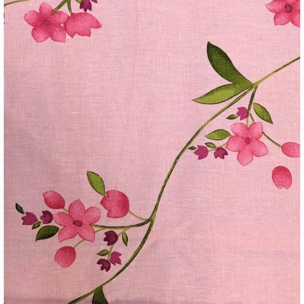 4 Yds Vintage 1980's Linen Cotton Blend Dusky Pink Floral Fabric Diagonal Vines